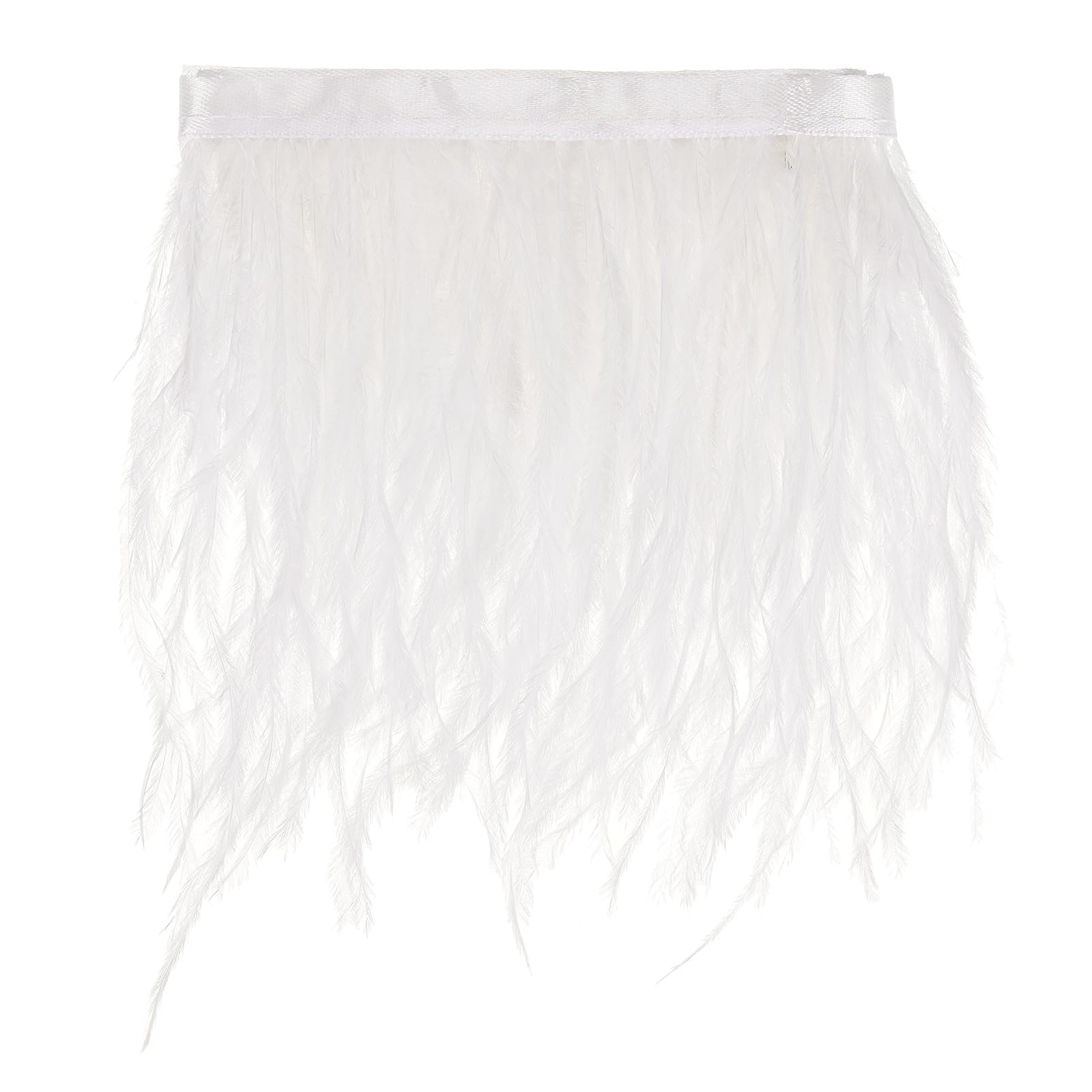 M METERXITY Ostrich Feather Trim Fringe, 1 Yards 4-6" Natural Fluffy Feather Trim for Crafting/DIY Sewing/Party Clothing/Wedding Dress Decoration/Dream Catcher [White]