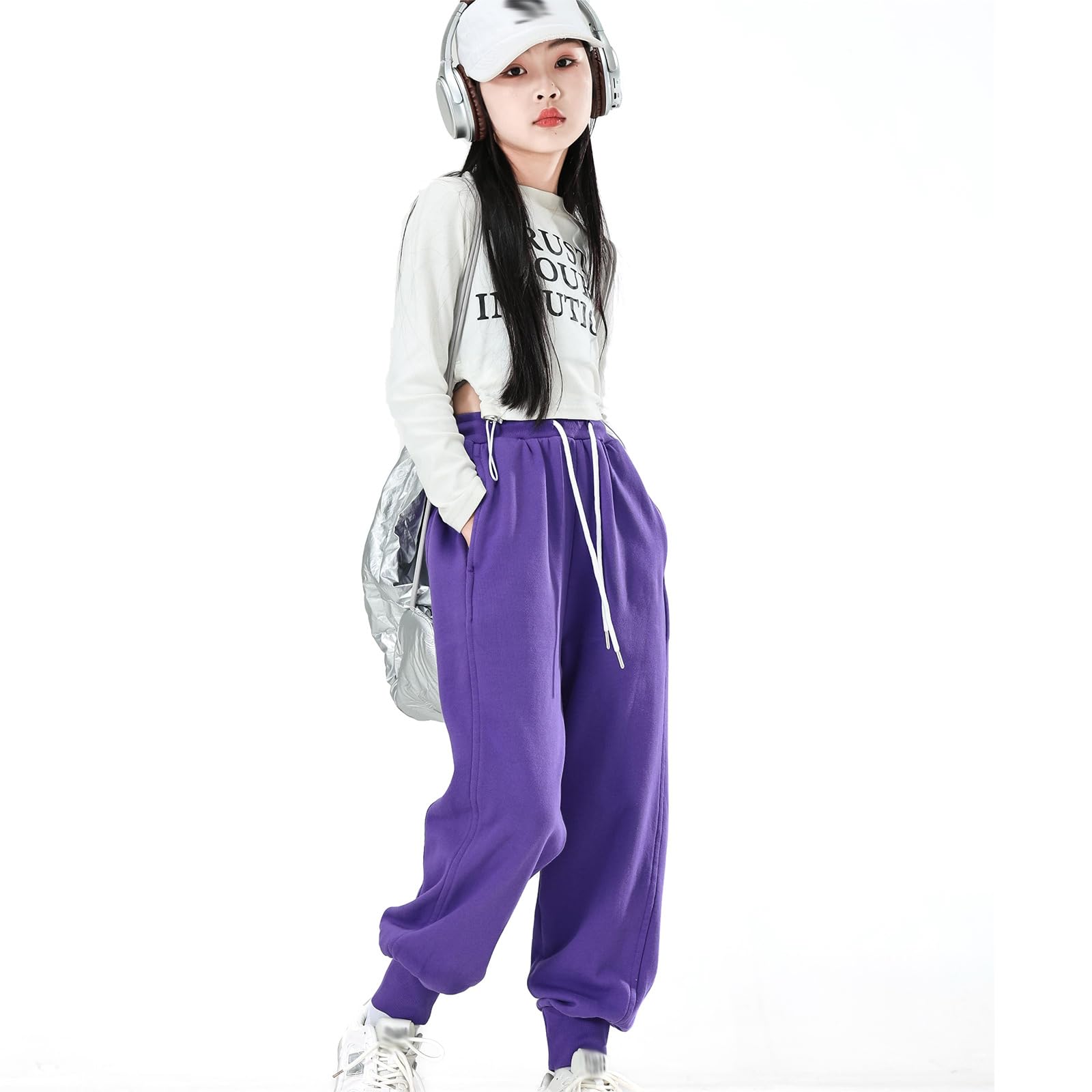 Girl's Lightweight Drawstring Sweatpants Jogger Pants with Pockets,360 Grams of Soft 100% Cotton Jogging Pants