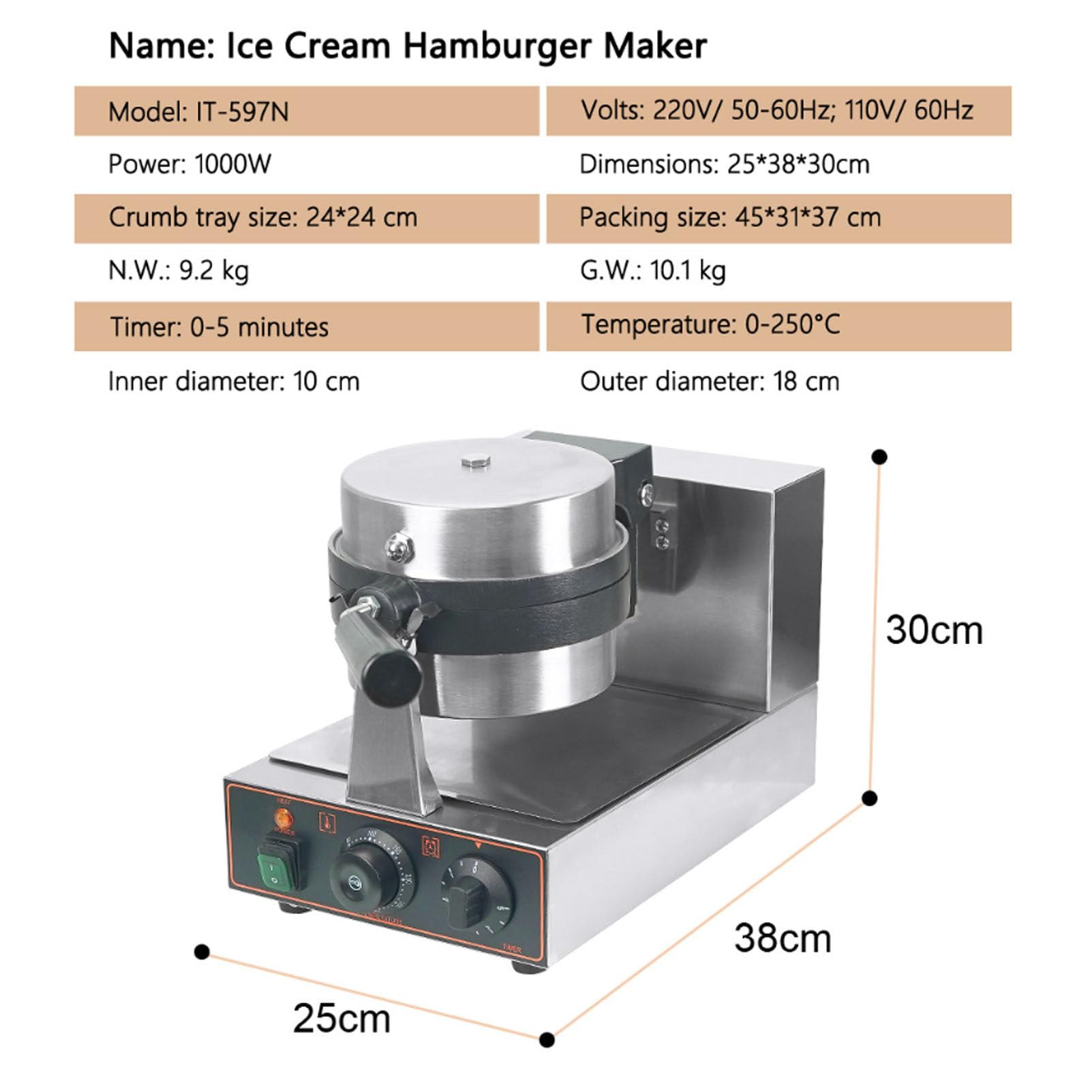 Macchina per Hamburger e brioche con Gelato, Macchina elettrica per Waffle e Hamburger, Macchina per panini con Piastre antiaderenti, Macchina per Waffle con Uova a Bolle,