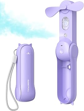 SWEETFULL Portable Misting Fan, Handheld Personal Mister, Rechargeable Mini Spray Water Mist, for Kids Women Travel, Outdoors, Hiking, Camping, Home Office Purple