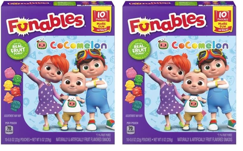 Funables Fruity Snacks, Cocomelon, Assorted Fruit Flavored Snacks, 0.8 oz 10 ct (Pack of 2)