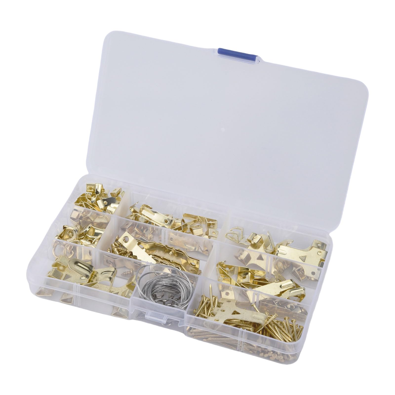 220Pcs Sturdy Metal Frames Hook with Nails Robust Picture Hanging Hook Solution for Frames Glasses and Wall Art Brass Plated Hangers