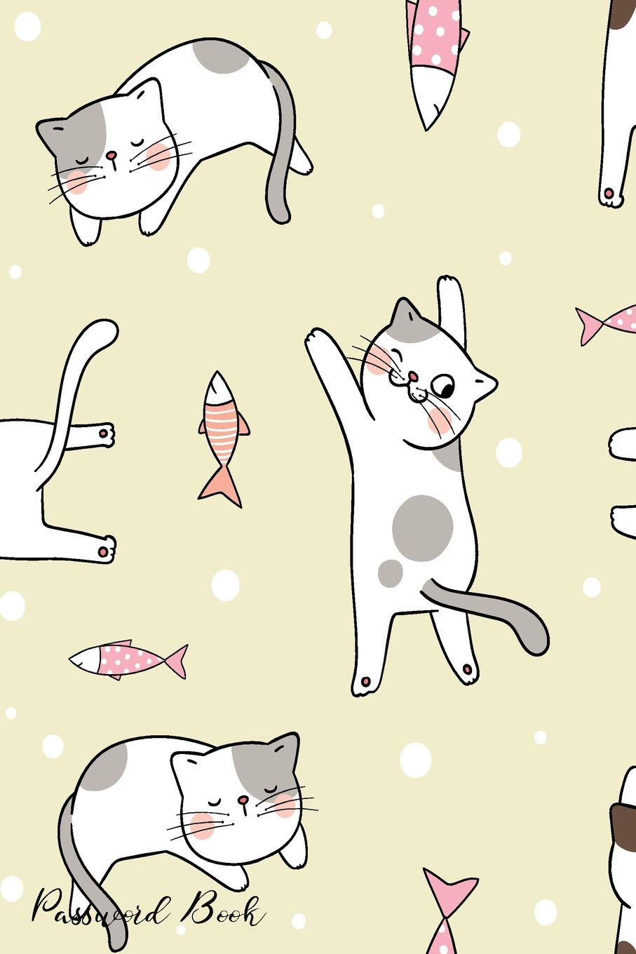 Password Book: Include Alphabetical Index With Cat Pink Fish Yellow Background