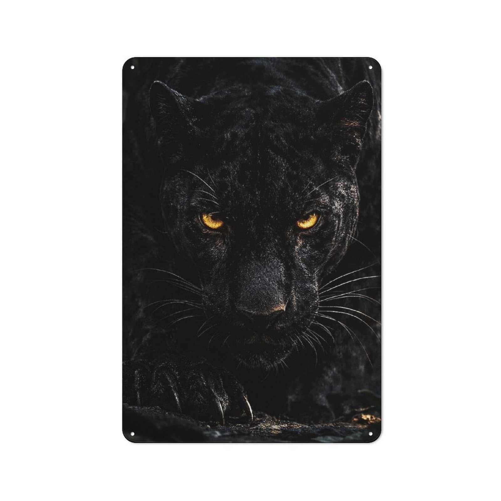 Junmoney Style-2 Metal Plaque With Black Panther With Glowing Eyes Design 30X20cm, Rustic Cafe Wall Decor For Restaurant, Kitchen, Counter Or Breakfast Nook