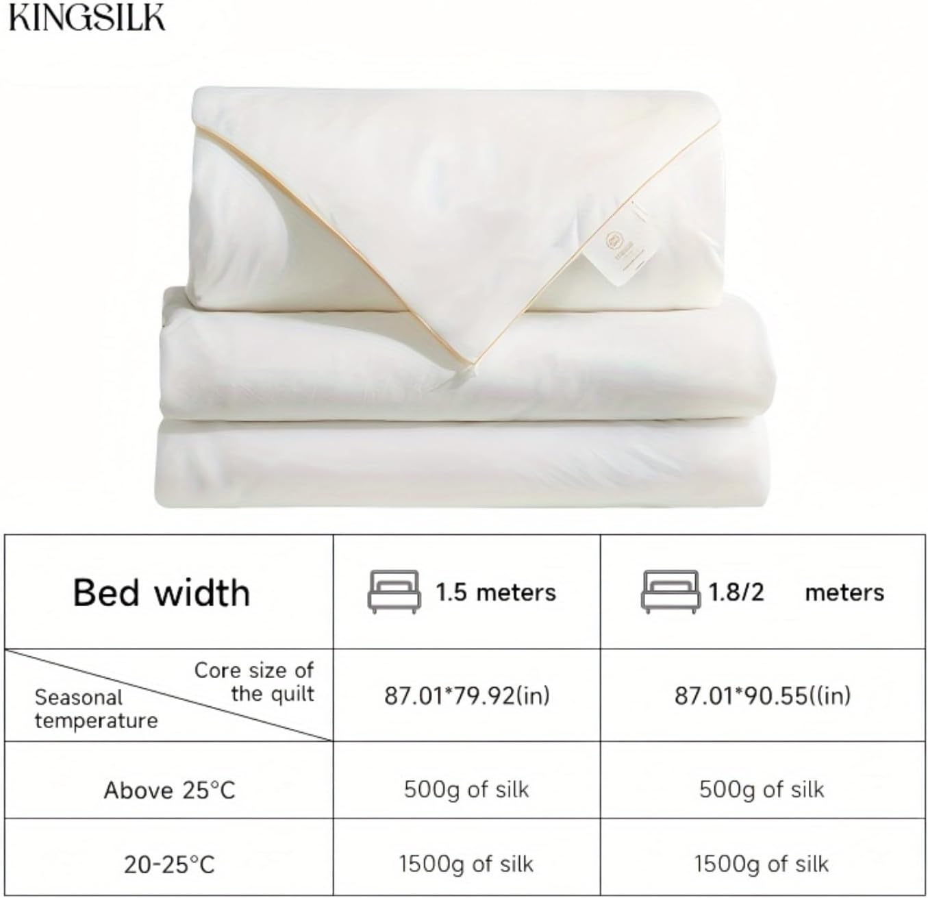 KING SILK 100% Mulberry Silk Filled Comforter for All Seasons with Natural Coolness White Colour Cloud-Like, Luxury, Ultra Soft, Breathable, Naturally Body-Hugging (500g of Silk, 87"x80")