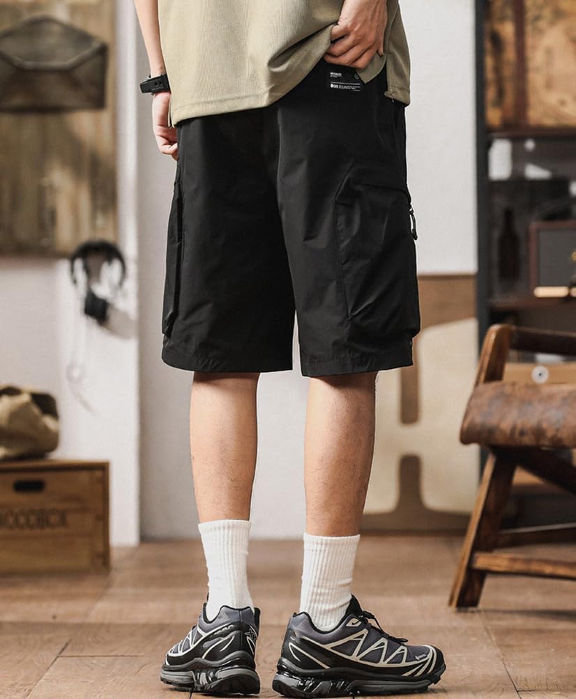 Men's Lightweight Shorts Casual Elastic High Waist Loose Summer Relaxed Fit Cargo Hiking Short with Pockets