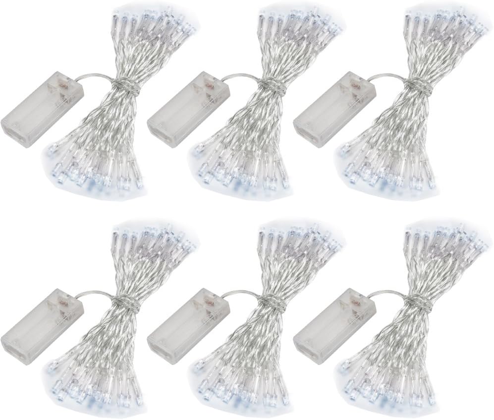 Accmor 6 Pcs 10ft/3m 30 LEDs Mini Bulb Battery Operated Fairy String Lights, Super Bright Starry Lights for Gift, Wedding, Party, Bedroom, Home Decoration, Crafts (Cold White)