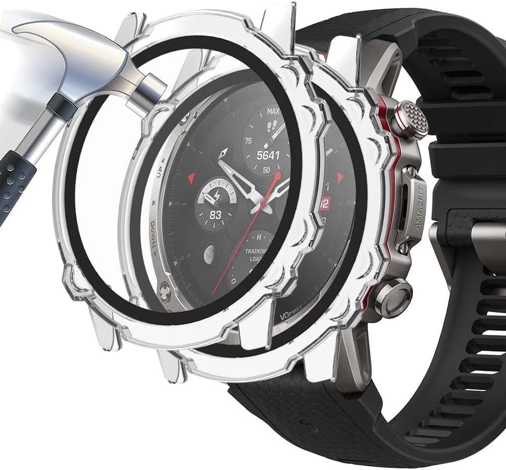 [2-Pack] Case with Tempered Glass Screen Protector Compatible for Amazfit Falcon, 9H Hardness 360° All-Round Protective Ultra Thin Protective PC Case Cover for Falcon Transparent Transparent