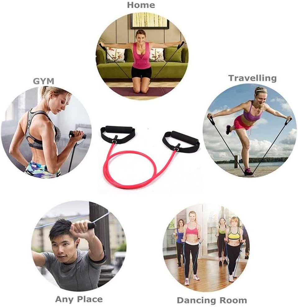 WSERE 2 Pieces Workout Exercise Resistance Bands with Handles for Women Men Home Fitness, Strength Training, Muscle Toning, Physical Therapy, Blue & Red
