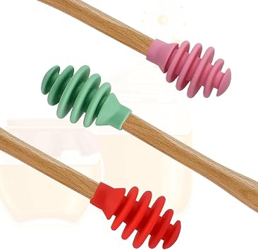Enenes 3 Pack Silicone Honey Dipper Sticks, Spiral Design for Syrup and Jam