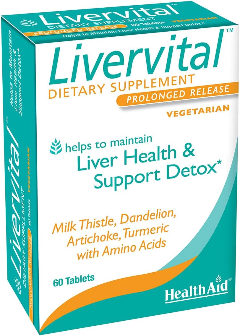 HealthAid LiverVital โ Once-Daily Herbal Liver Support with Milk Thistle, Dandelion, Turmeric & Artichoke Plus Methionine, Choline & Inositol | Vegetarian, 60 Tablets