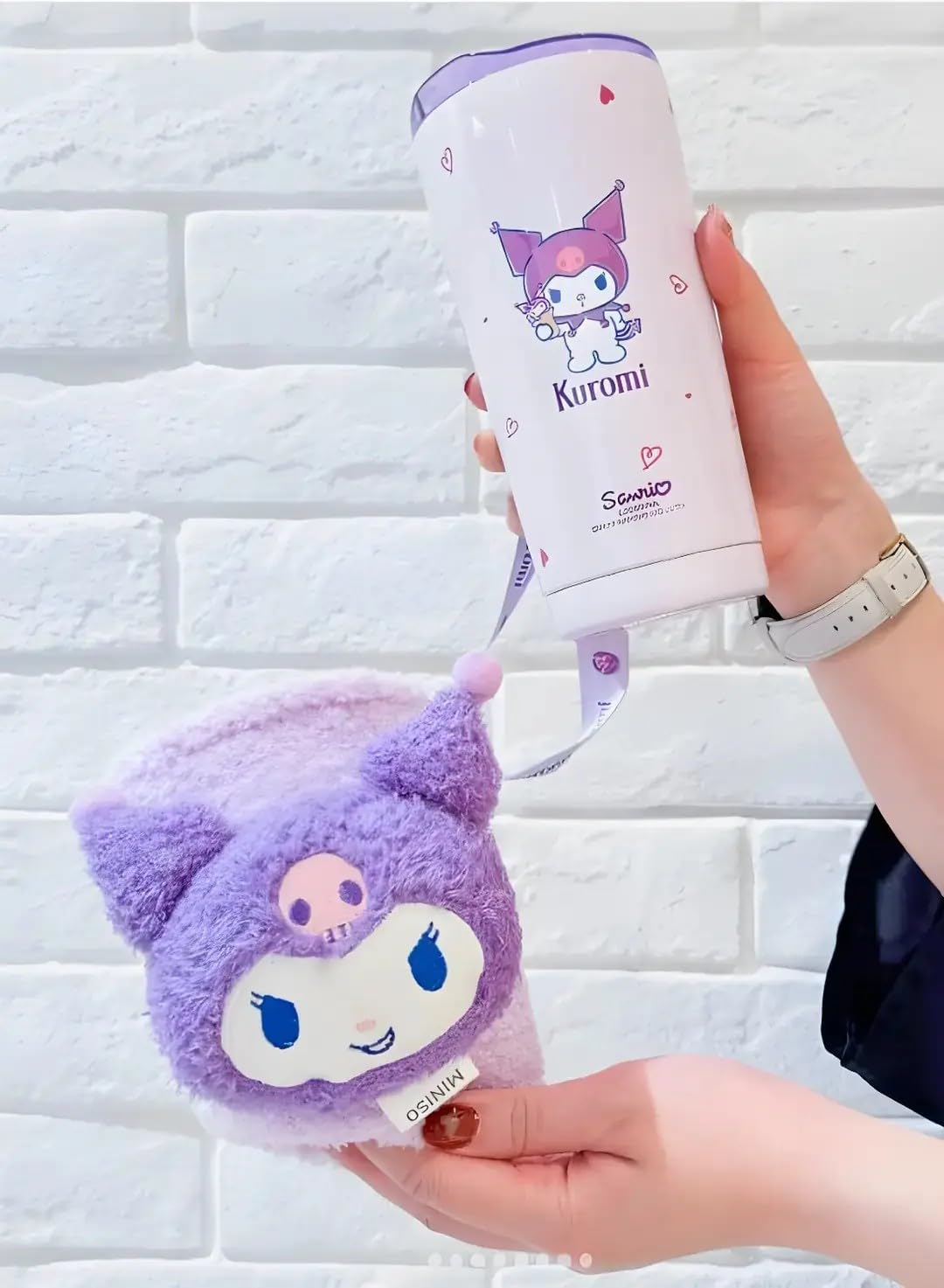 Miniso Sanrio Lisanslı Kuromi Paslanmaz Çelik Bardak Dekoratif Kılıflı 550 ml