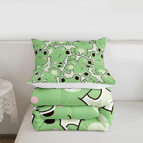 Miniatura 7 de Erosebridal Juego de edredón de ranas kawaii, tamaño Queen, juego de ropa de cama de rana de dibujos animados para niños, niñas y adolescentes,