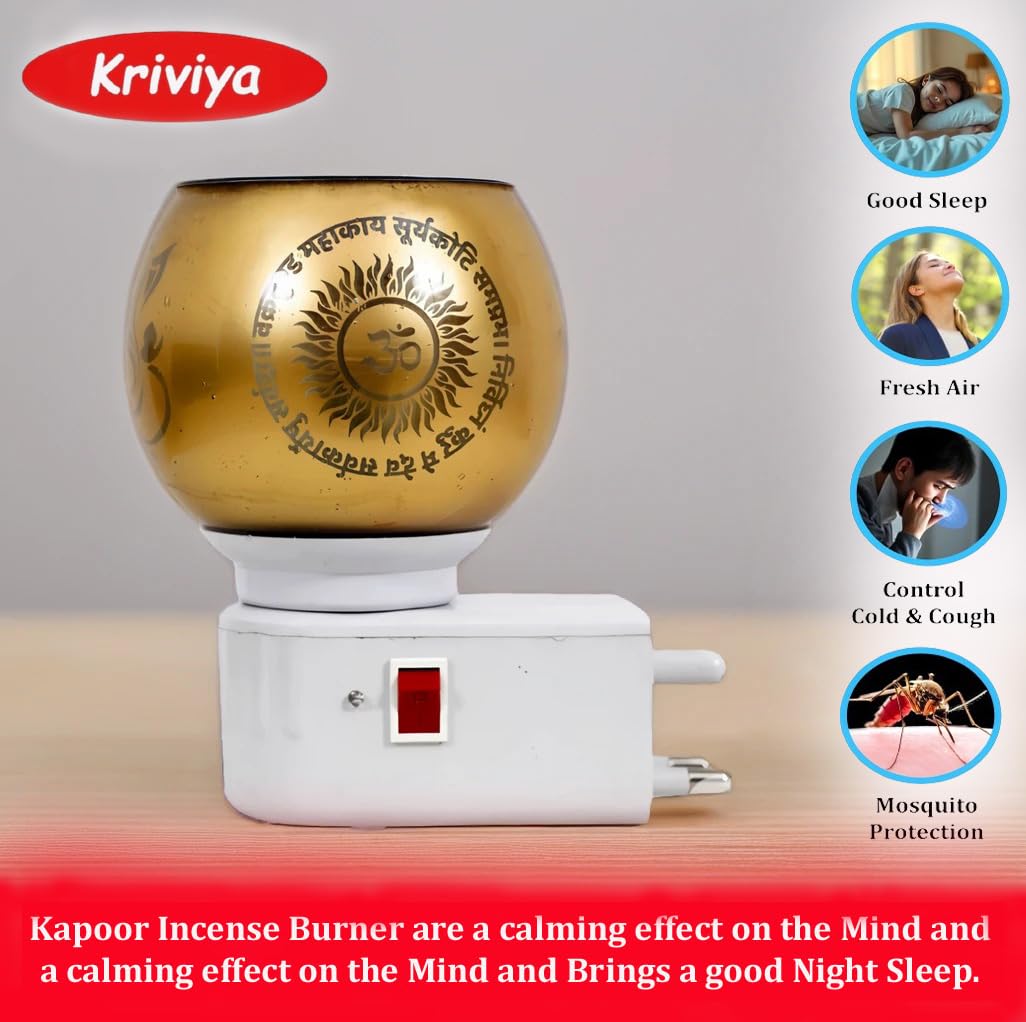 Kriviya Glass Kapoor Dani, Electric Camphor Diffuser Ganesh Ji Om Electic Camphor Burne, |Multipurpose Incense Aroma Dhoop Dani with Switch On/Off |Electrical Night Lamp for Home, Office (C-02) 3