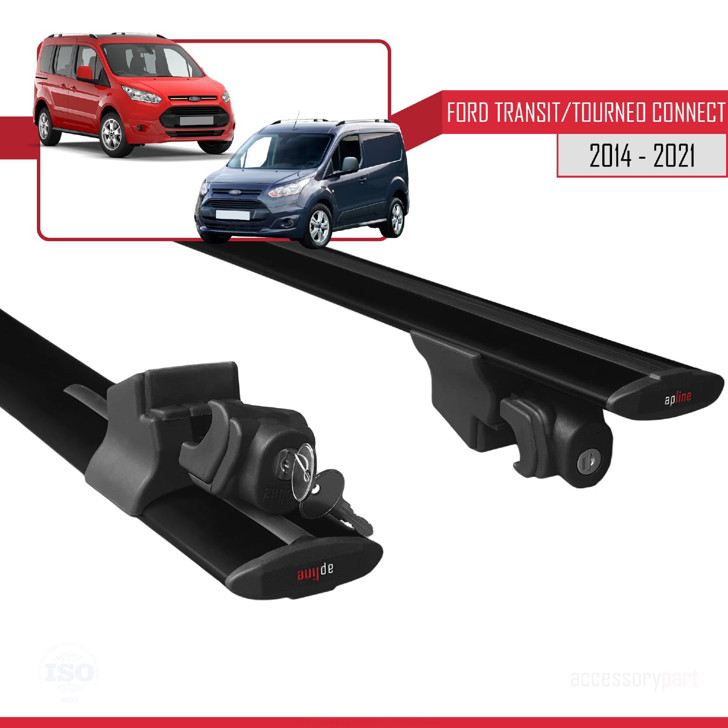 Compatibile con Ford Transit/Tourneo Connect 2 2014-2021 Modello HOOK Barre Tetto Portapacchi Auto Barre Portatutto Nero Alluminio 2 Barre