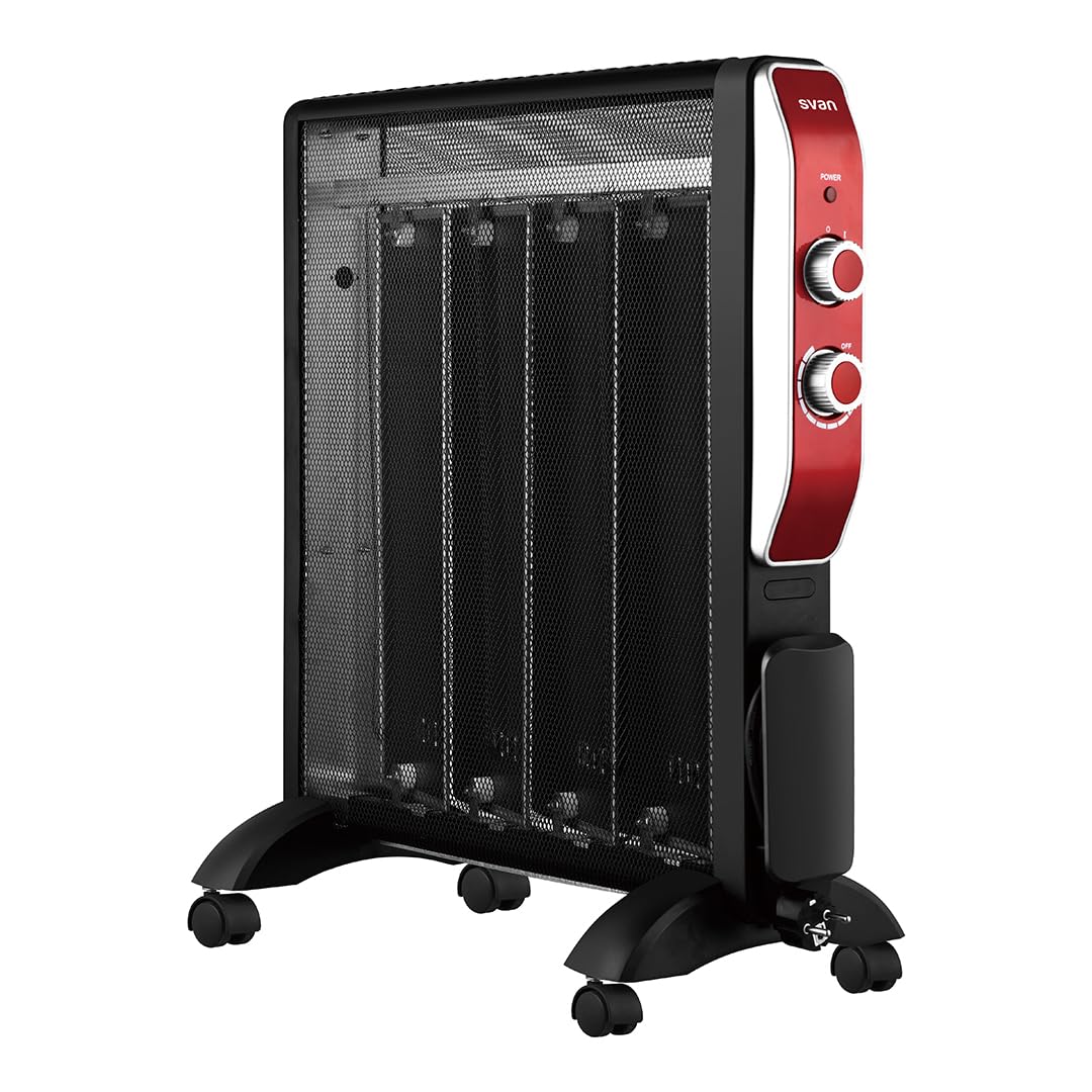 Svan Radiador mica Eléctrico Bajo Consumo Rojo SCRM2000R. 2000W, 2 Niveles de potencia, Termostato Regulable, Calefacción por Placa mica, Sensor Antivuelco