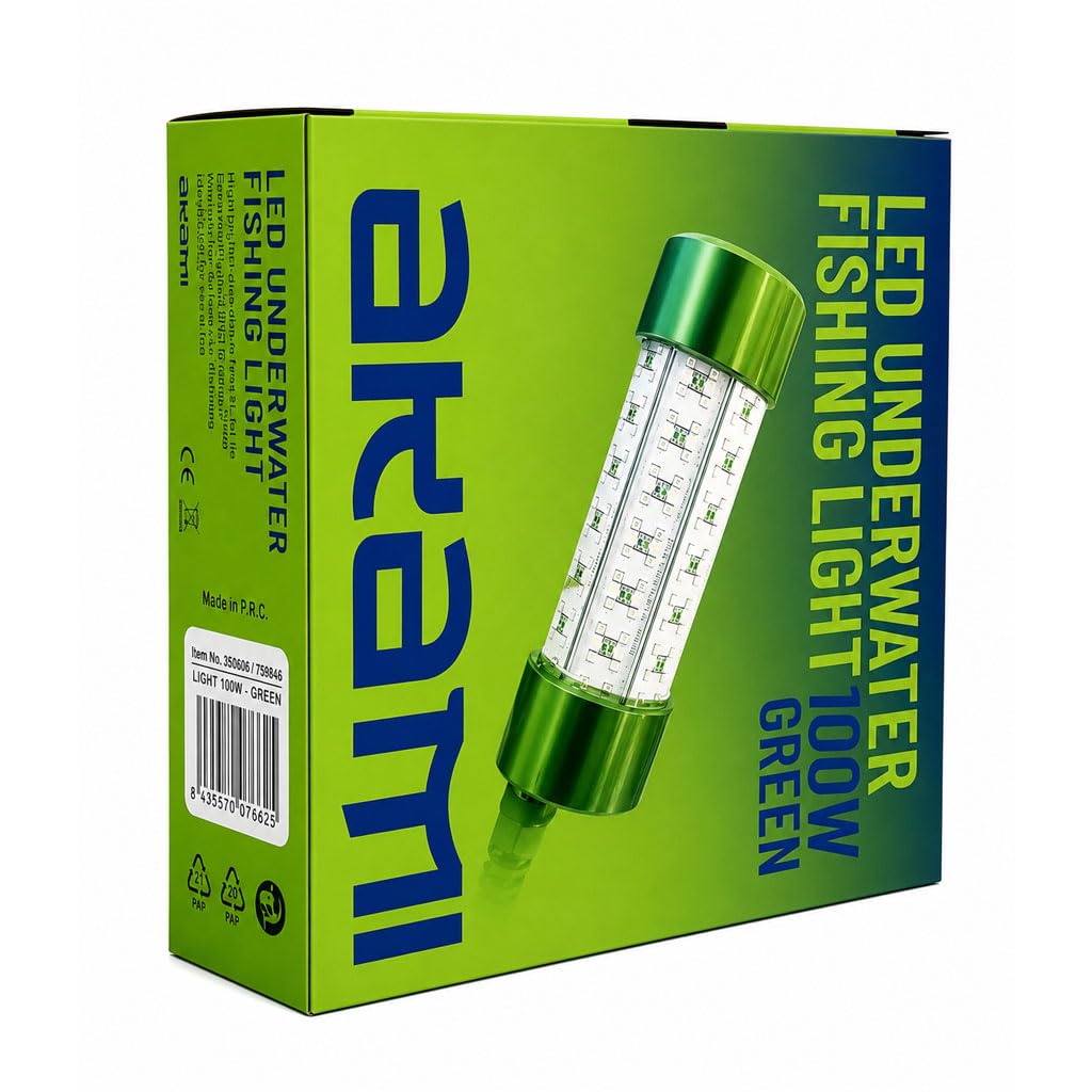 AKAMI LED UNDERWATER FISHING LIGHT Lampada a LED per Pesca Calamari e Seppie - Luce di profondità a Luce Verde o Bianca - Pesca Notturna dalla Barca FINO A 100mt
