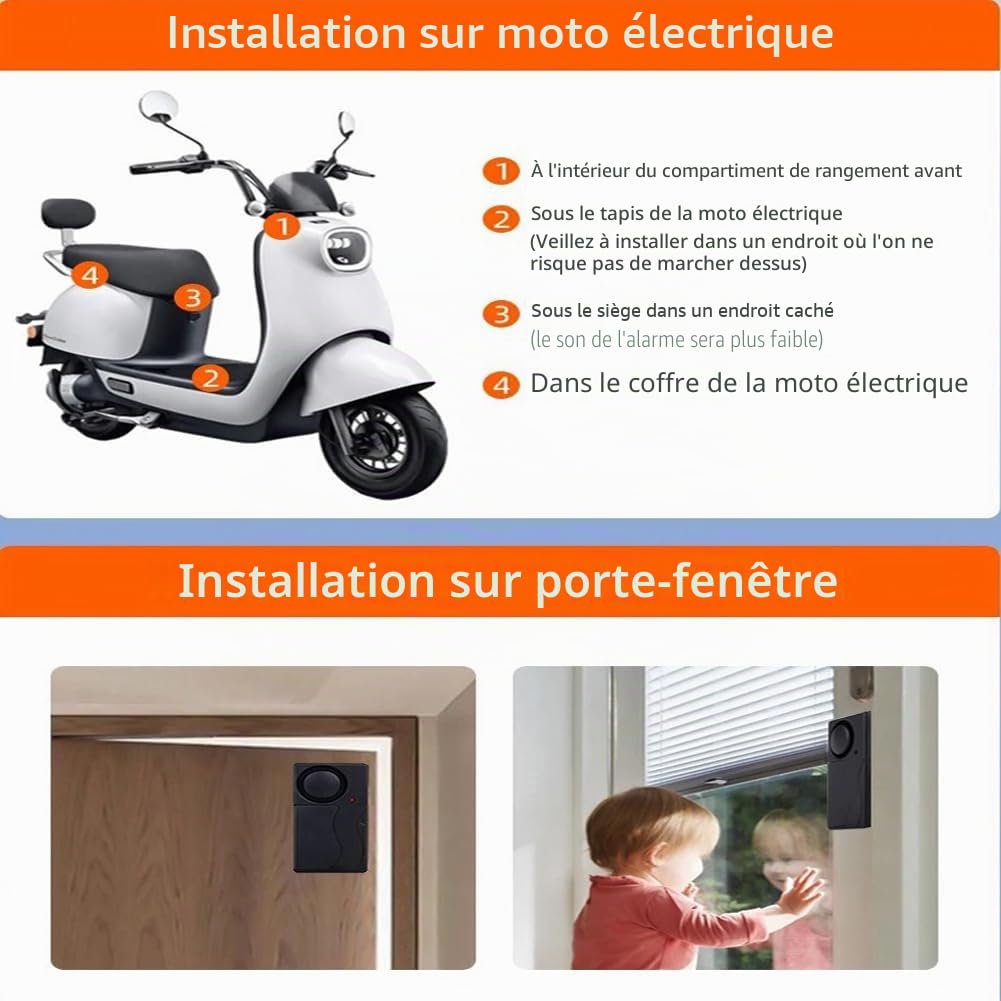 Mengshen Lot de 3 détecteurs de mouvement anti-vol 110 dB - Sensibilité forte - Réglable - Système de sécurité pour porte, fenêtre, vélo, moto, maison