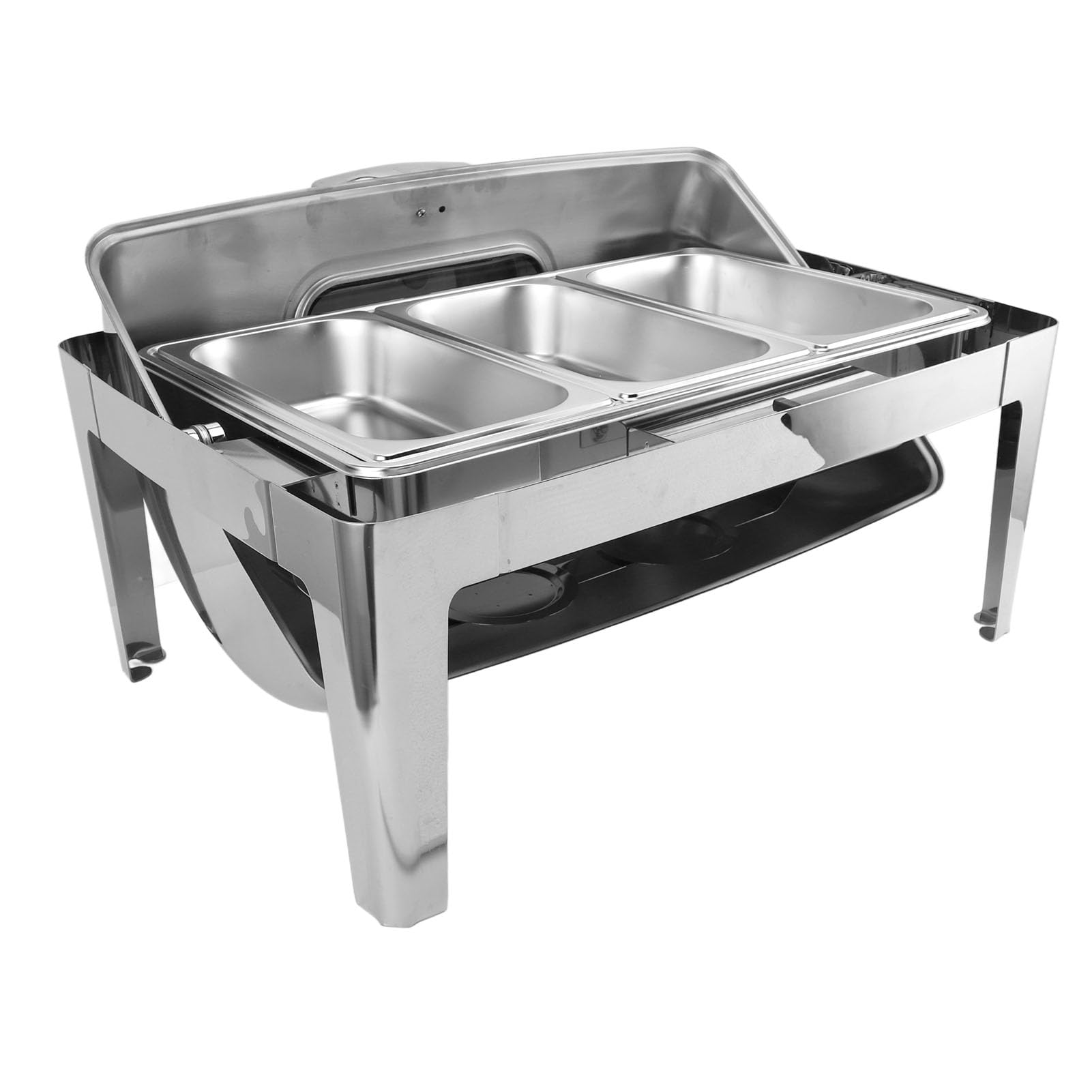 Qcwwy Chafing Dish, Diseño de Tapa de Vidrio Transparente Buffet Calentador de Alimentos Marco de Acero Inoxidable Chafing Dish Eléctrico Fácil Limpieza Chafing Dish Buffet Set (3