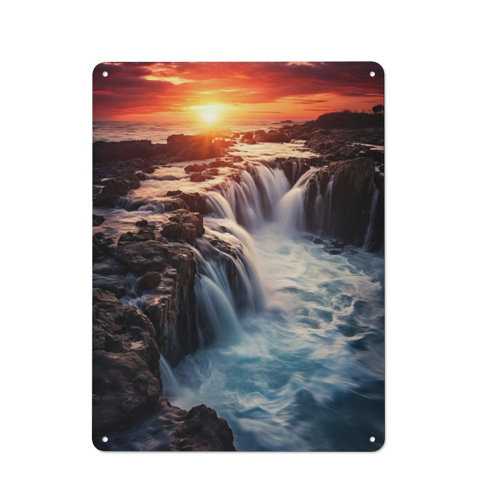 Junmoney Waterfall At Sunset For Home Office Or Studio, Retro Metal Wall Sign 40X30cm, For Vintage Wall Decor Fans, For Metal Sign Collectors