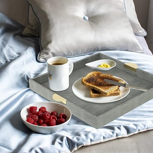 Miniatura 6 de HofferRuffer Bandeja decorativa de piel sintética, elegante bandeja de mesa auxiliar, bandeja otomana, desayuno, bebidas, plato de servir licor,