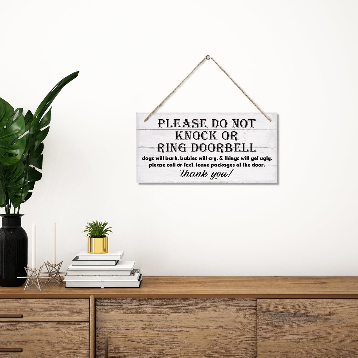 HSNBT Please Do Not Knock Or Ring Doorbell Sign - 10.2x10.2 Inch Wooden Farmhouse Style