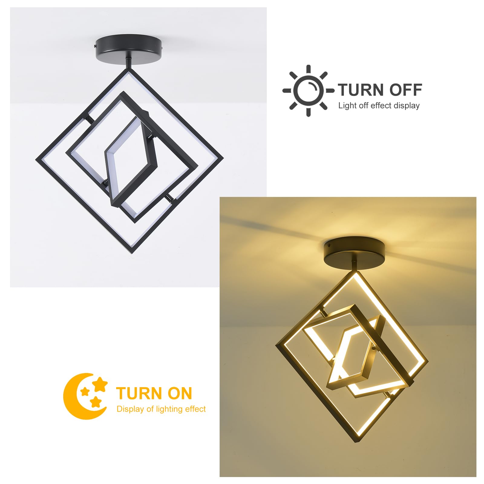 Qcyuui Hallway Light,36W Schwarz Flush Mount Kronleuchter,Moderne Led Deckenleuchte Küche führte Leuchten Decke Lampe für Foyer Schlafzimmer Balkon Korridor Eingang Treppe Gang