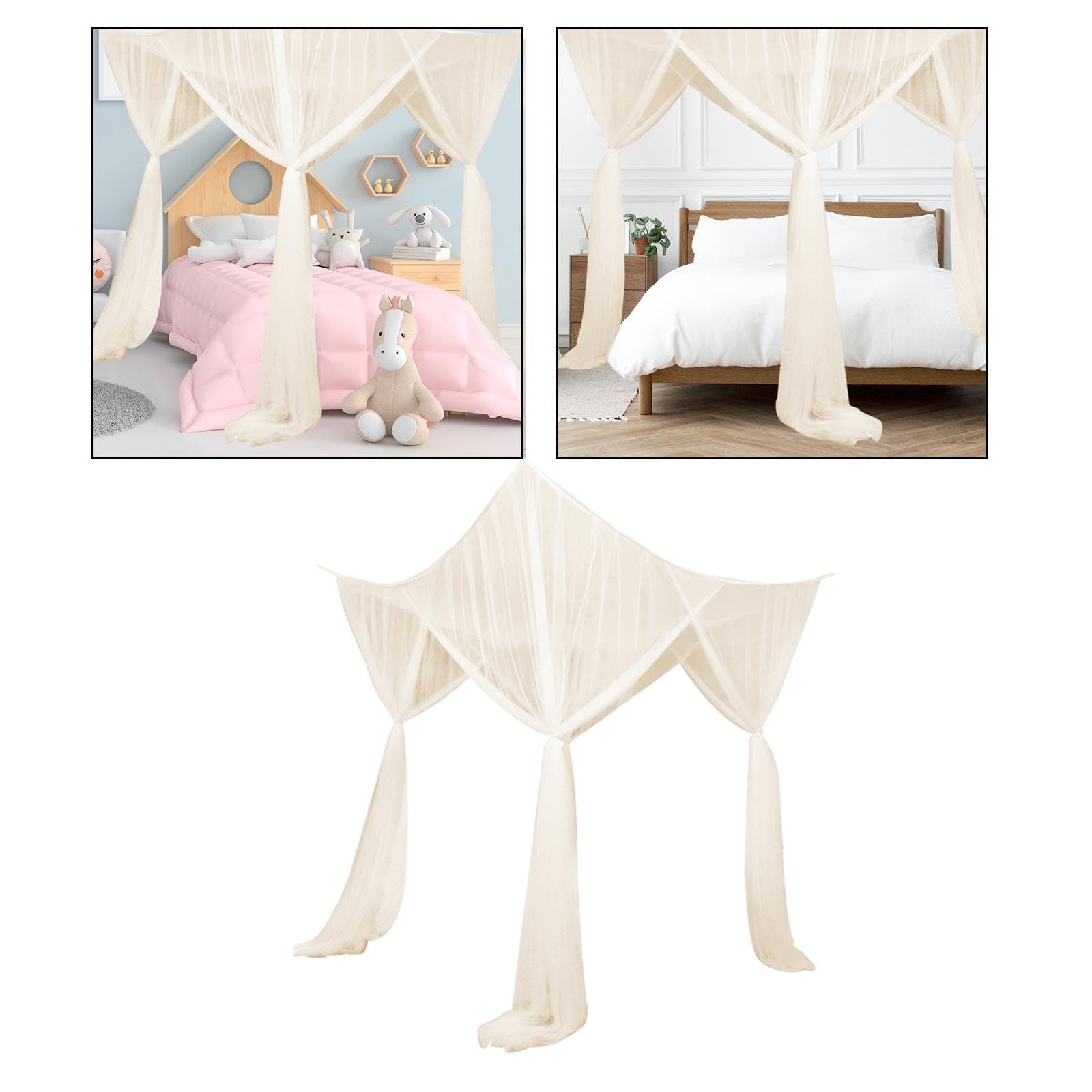 Baoblaze Tenda a baldacchino con 4 pali ad angolo, zanzariera, letto matrimoniale e singolo, zanzariera, letto matrimoniale per casa, cameretta dei bambini, viaggio all'aperto, beige