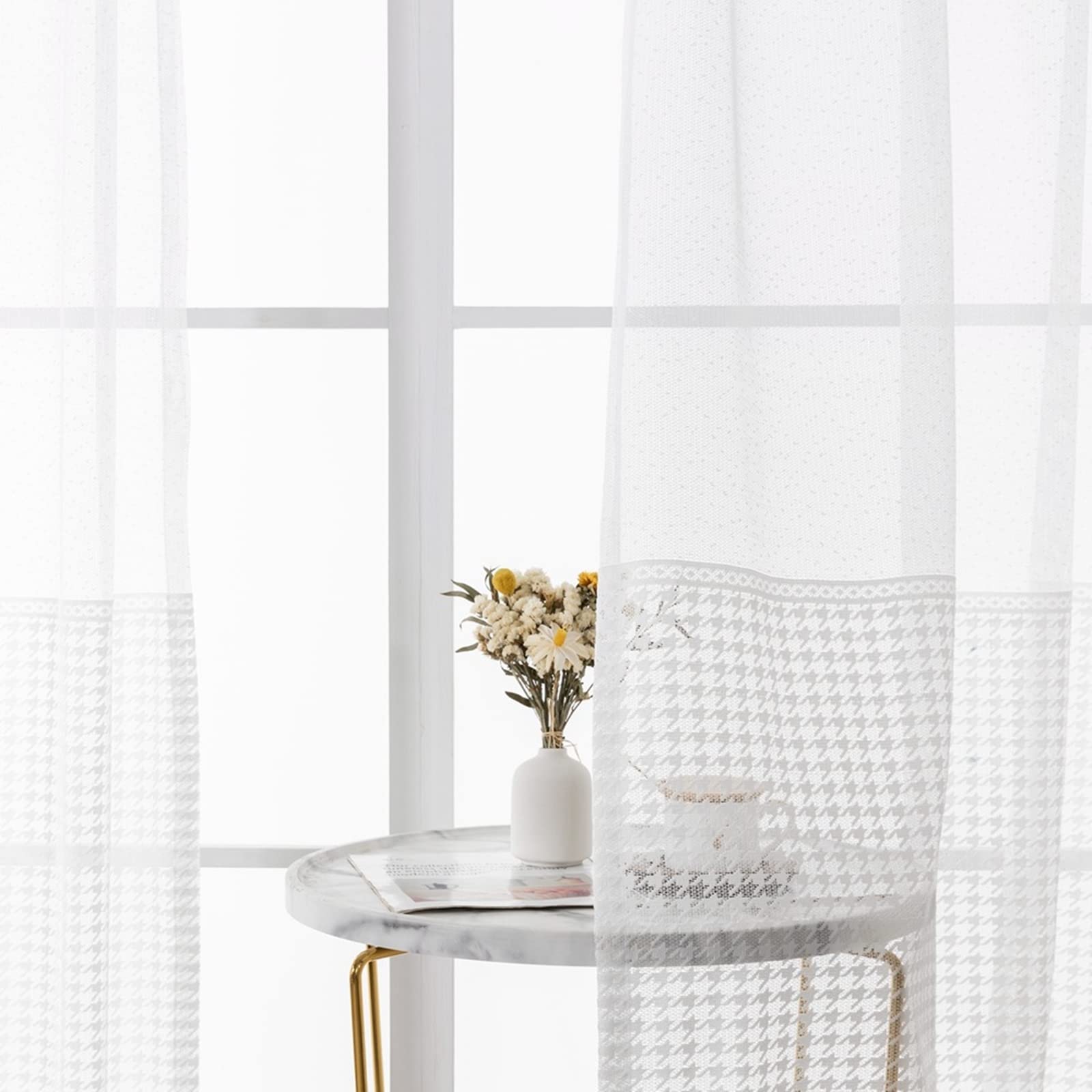 Tende Voile in Poliestere Trasparenti, Tende Due Pannelli Finestra Occhiello Griglia Tende per Stanzetta e Soggiorno 86x138CM Bianco