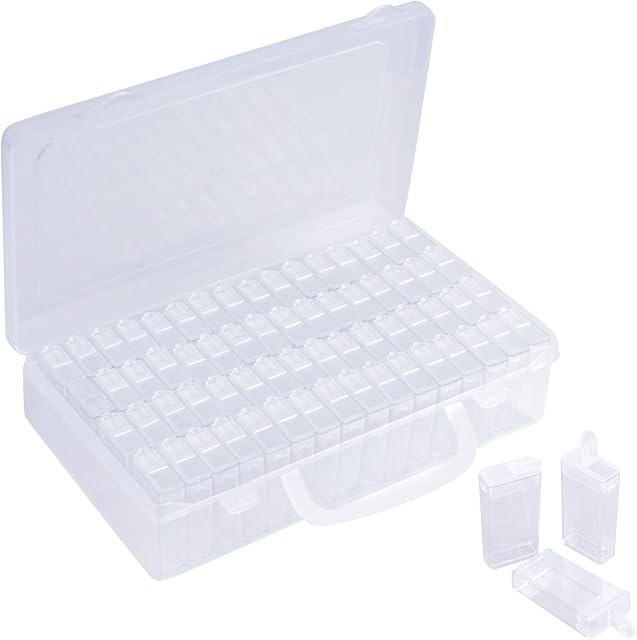 64 Grids Diamond Embroidery Box, Diamond Painting Storage Box, Bead Organizer Case, Nail Art Storage Container, Diamond Art Accessories Storage with Blank Label Sticker for Rhinestone, Earring