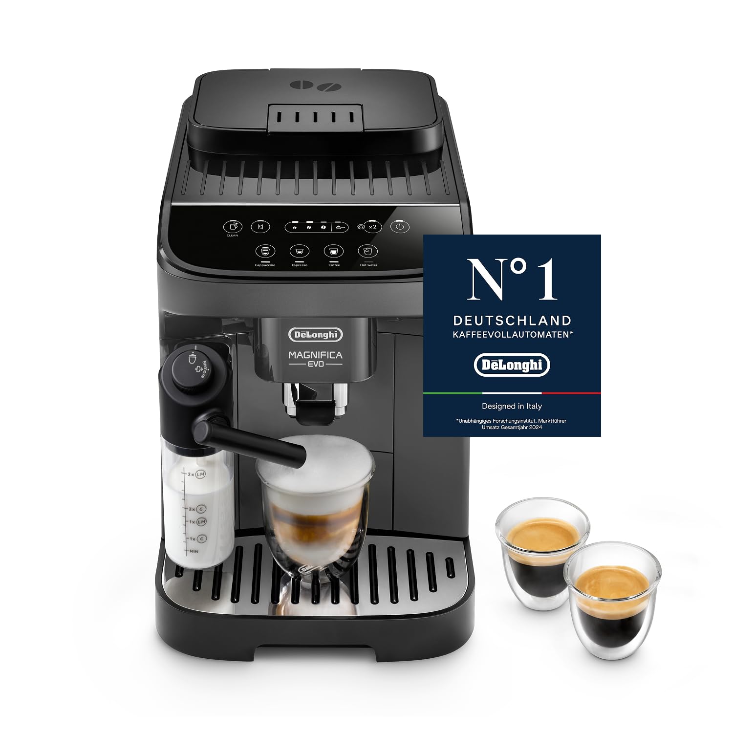 De’Longhi Magnifica Evo - Perfetto Kaffeevollautomat mit LatteCrema-Milchaufschäumer, 4 One-Touch-Getränke, Cappuccino, Espresso Kaffeemaschine, Soft-Touch-Bedienfeld, Dunkelgrau (ECAM292.52.GB)