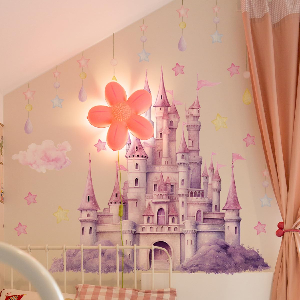 FUFUQUARE Fairy Castle Wall Stickers Dreamy Pink Balloon Star Peel and Stick Wall Decals Removable DIY Vinyl Decor for Baby Kids Bedroom Living Room - Image 3