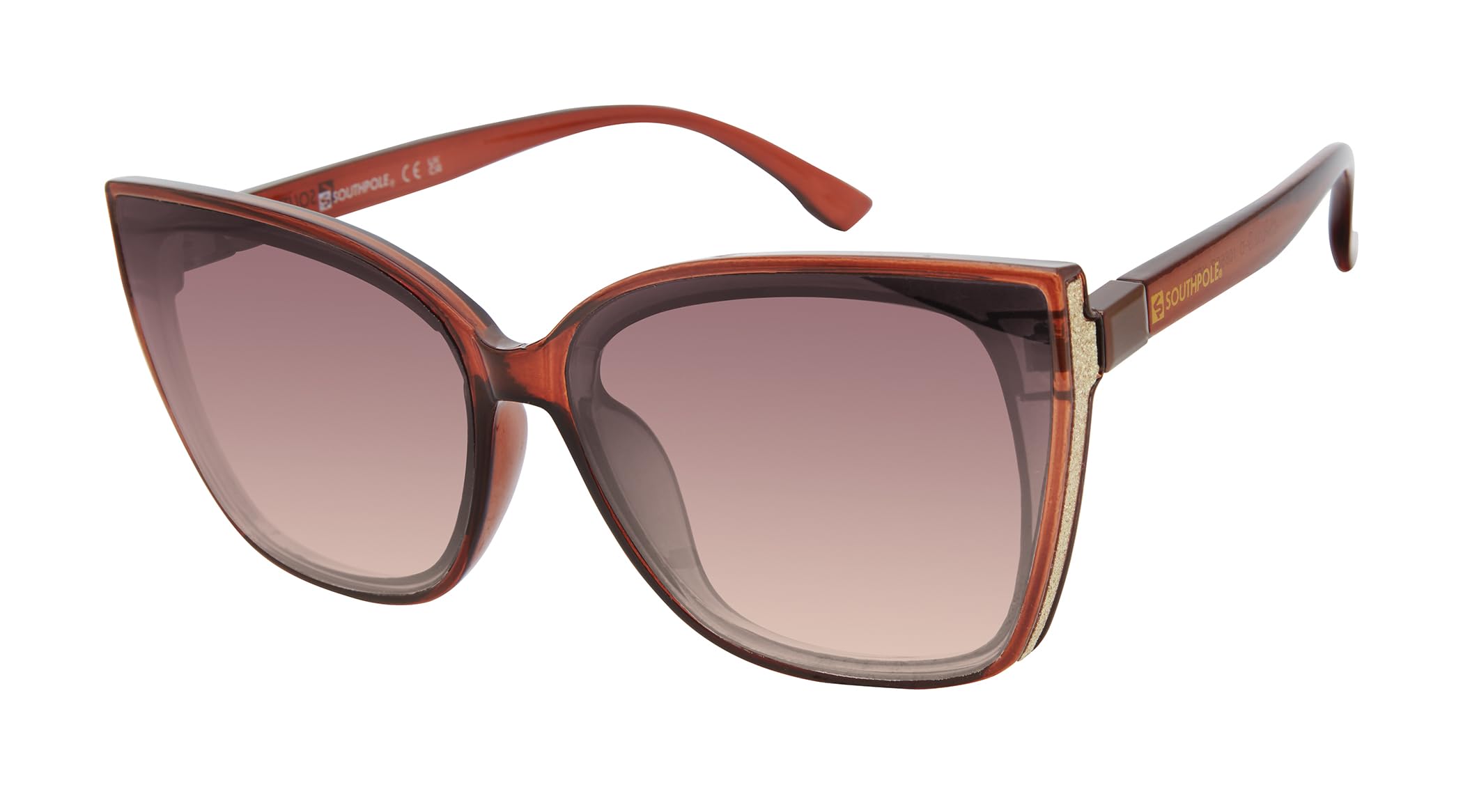 Southpole Gafas de sol brillantes de ojo de gato para mujer, color marrón cristal, 62 mm