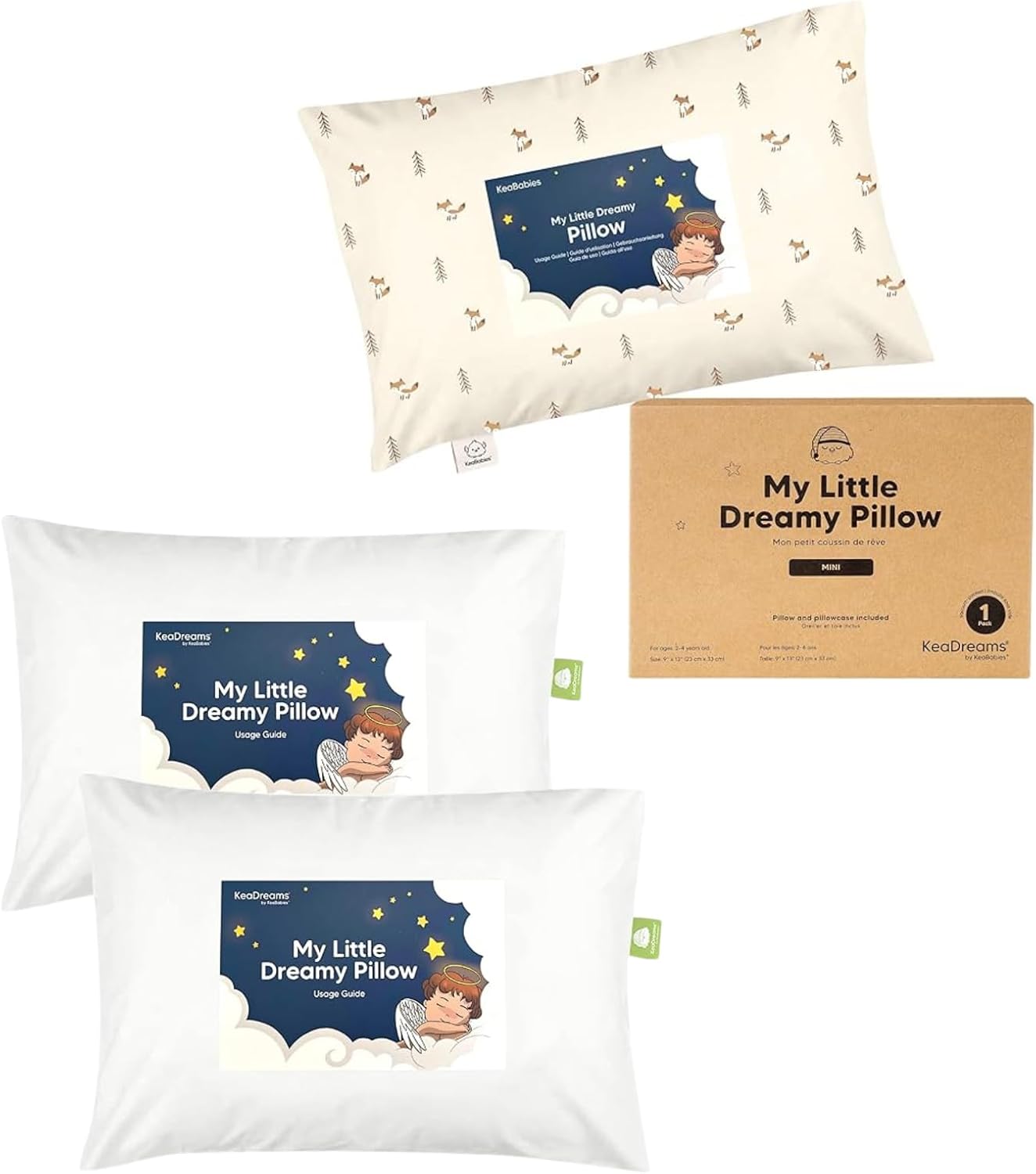 KeaBabies Mini Toddler Pillow with Pillowcase 9X13 and 2-Pack Toddler Pillow - Soft Cotton Toddler Pillows for Sleeping, Kids Pillow - Kids Pillows, Soft Cotton Toddler Pillows for Sleeping