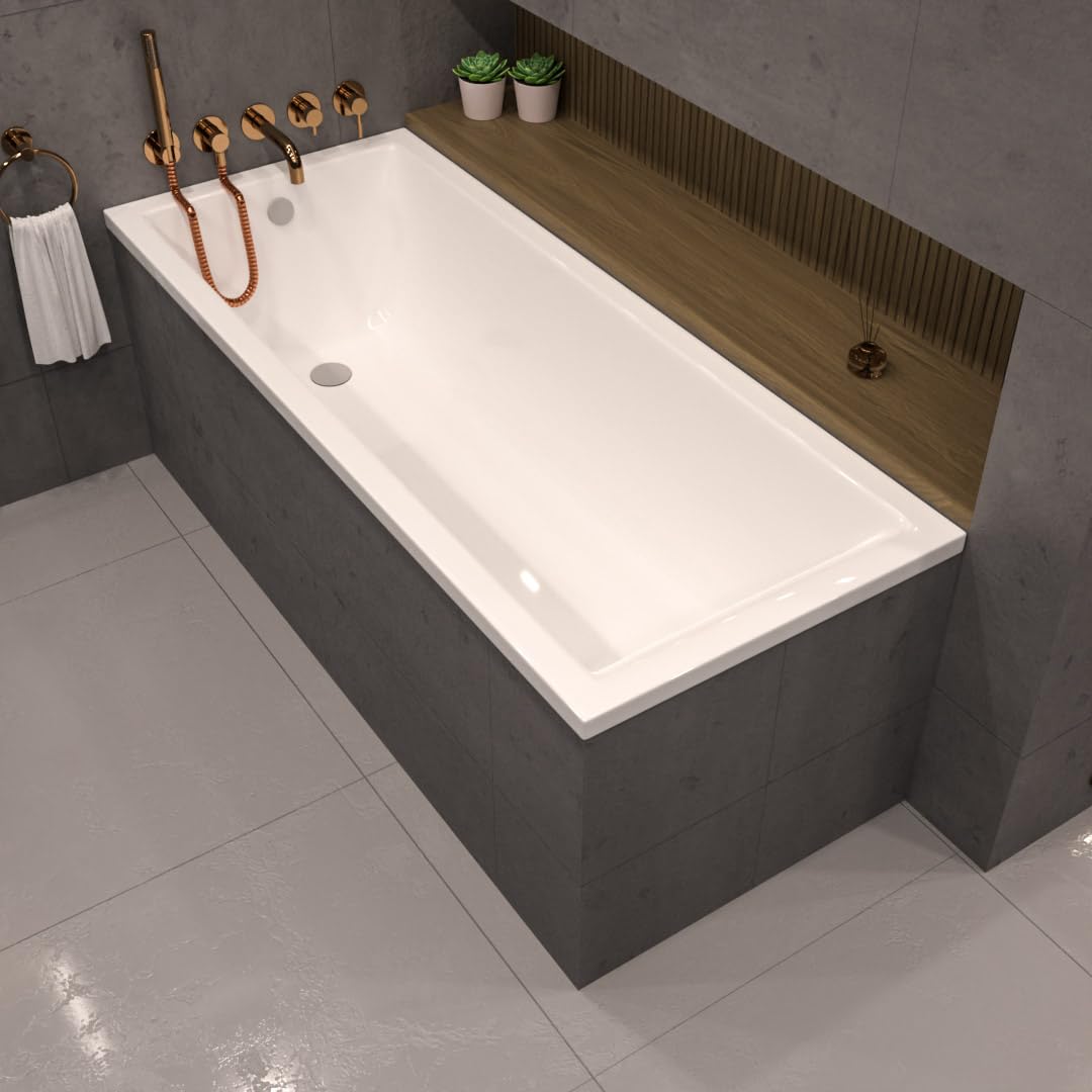 Wanna ECOLAM Marella 150x70 cm + wyściółka styropianowa pod płytki | Nowoczesna wanna prostokątna, najwyższej jakości wanna akrylowa | Kompletny zestaw z odpływem, nóżkami i silikonową obudową