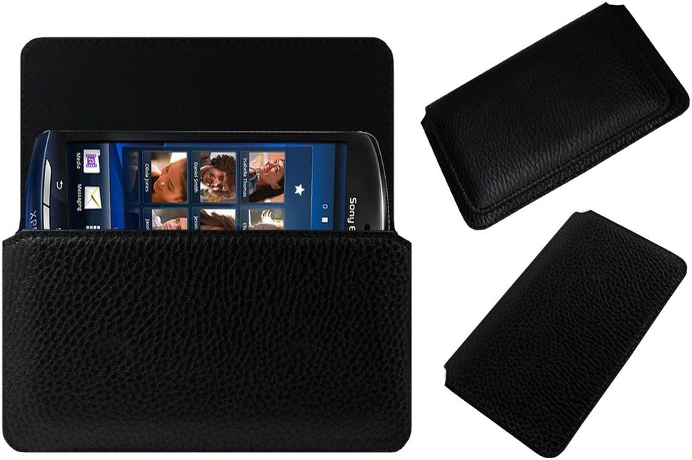 ACM Horizontal Leather Case Compatible with Sony Ericsson Xperia Neo Mt15I Mobile Cover Carry Pouch Holder Black