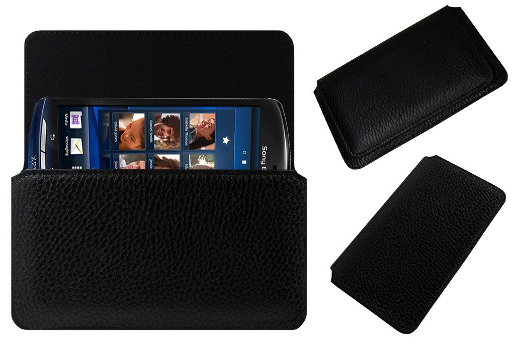 ACM Horizontal Leather Case Compatible with Sony Ericsson Xperia Neo Mt15I Mobile Cover Carry Pouch Holder Black