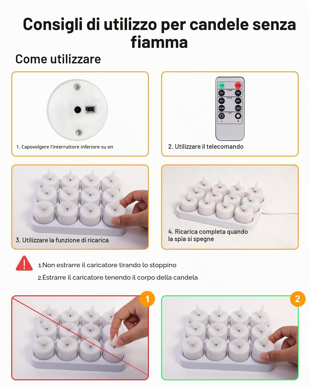 Macchiatto Candele da tè ricaricabili con telecomando e stazione di ricarica, 12 LED ricaricabili, candele tremolanti con funzione timer, per feste, stanze, soggiorno, Halloween, Natale, decorazione