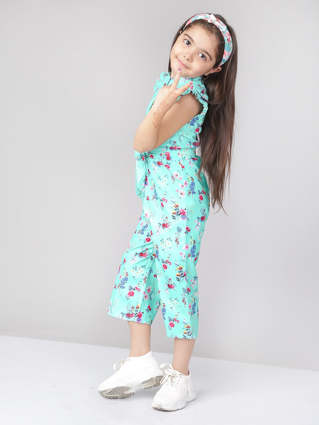 Naughty Ninos Girls Blue Floral Printed Jumpsuit (Mm00728Drs_13-14 Years)
