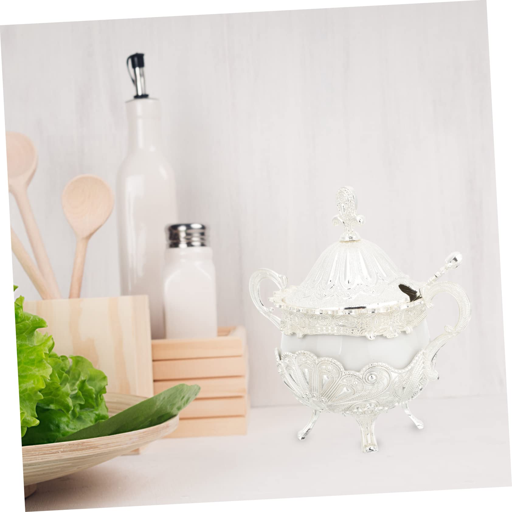 PRETYZOOM Elegant Seasoning Jar Classic Embossed Storage Holder for Salt Pepper and Chili Condiment Container for Kitchen Buffet Cafe and Home Use