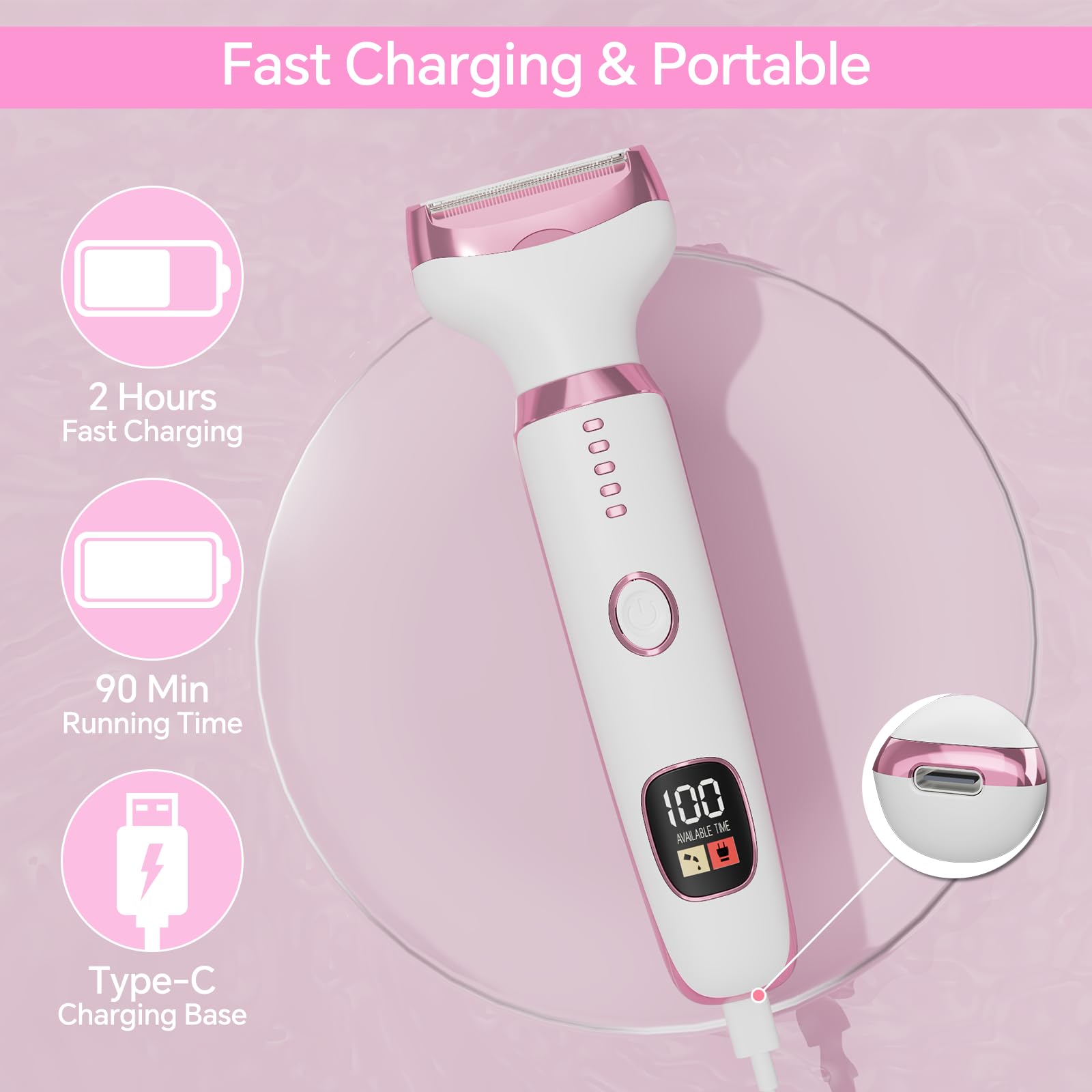 Maquinilla de afeitar eléctrica para mujer, recortadora de bikini 4 en 1 y afeitadora corporal para nariz, vello, cara, cejas, brazos, piernas, axilas, axilas, zona púbica, recargable, húmedo/seco