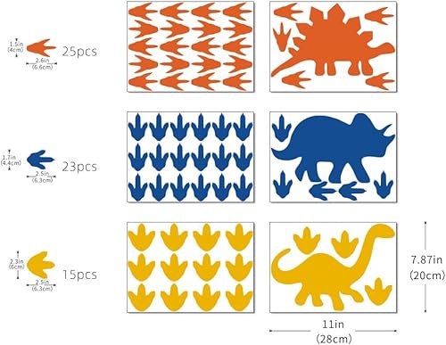 Miniatura 2 de Adhesivo de pared de dinosaurio para guardería, dormitorio, habitación de niños o niñas, sala de juegos, aula, sala de estar (naranja, azul y