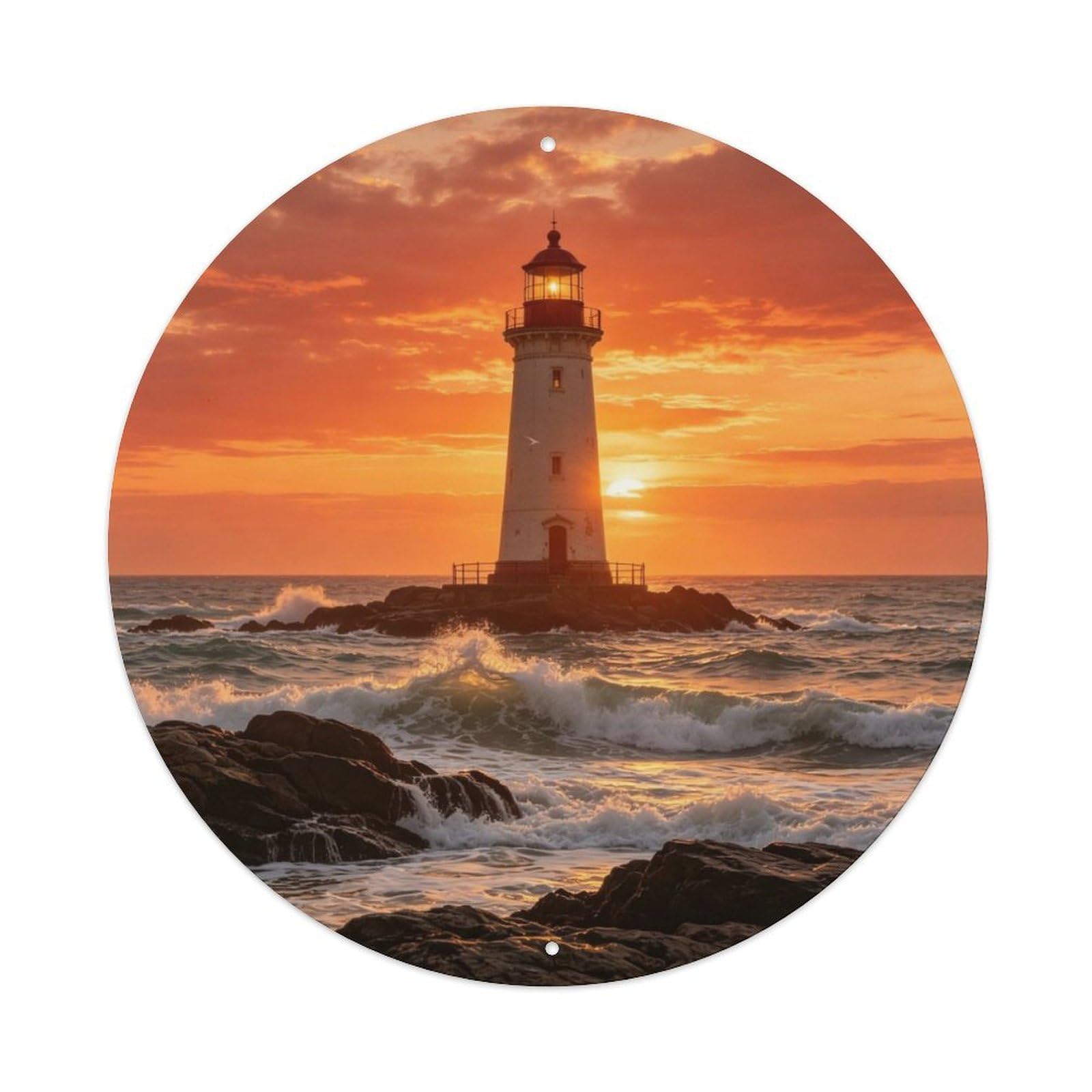 Coastal Sunset Lighthouse Metal Tin Sign Plaque
