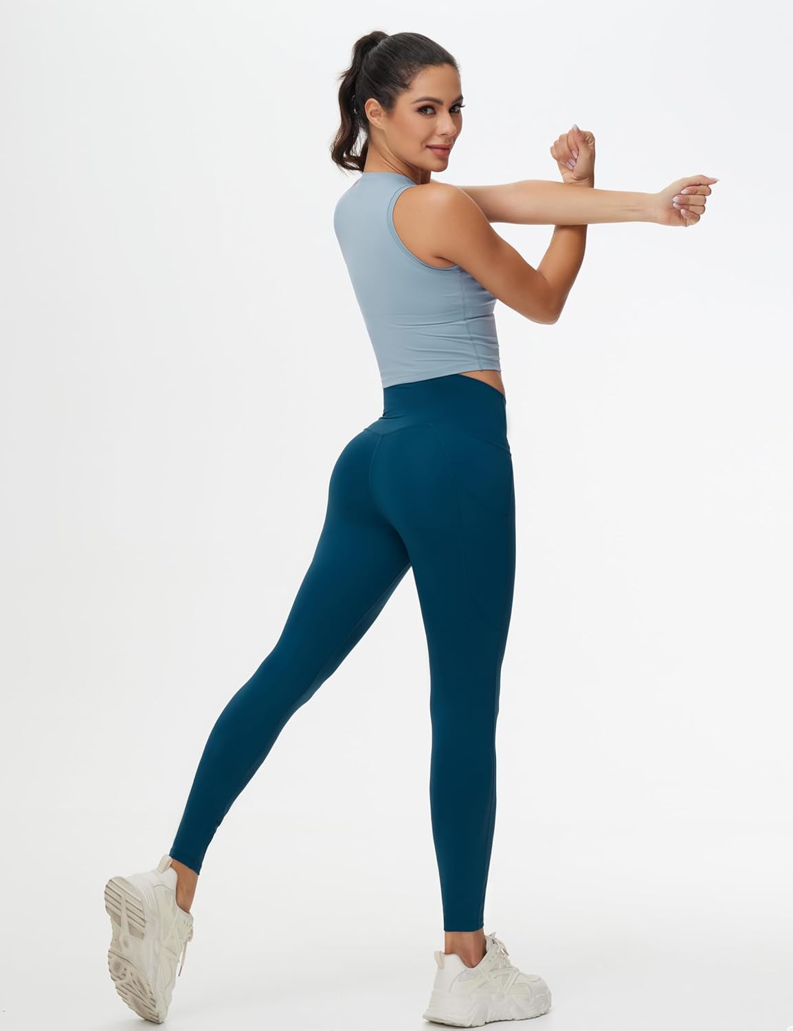 THE GYM PEOPLE Women's Cross Waist Workout Leggings Tummy Control High Waisted Athletic Yoga Pants with Pockets - Image 3