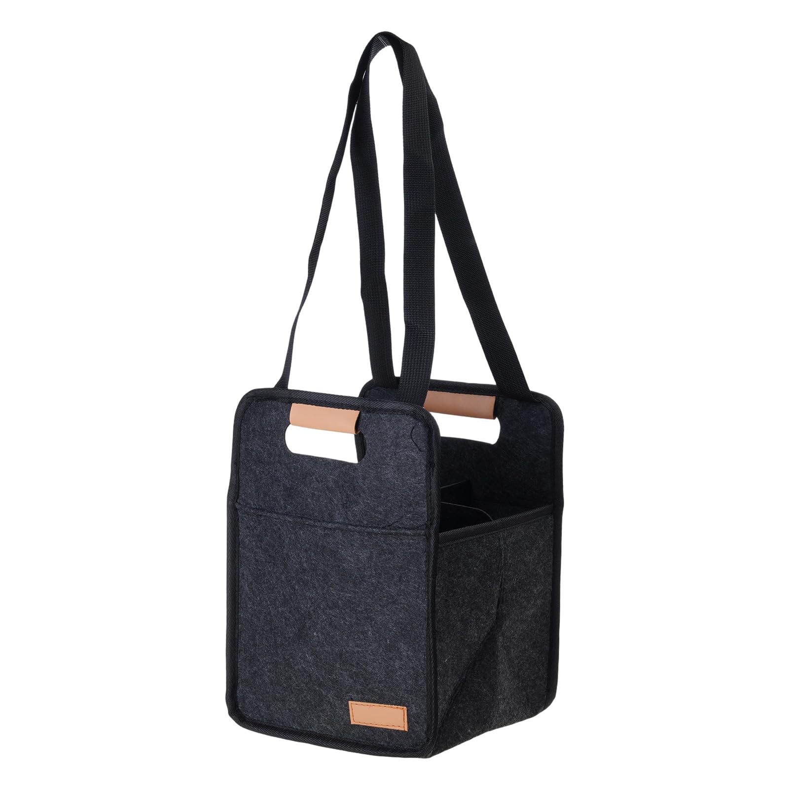 Shntig Foldable Cup Holder Bag Capacity 4 Cups Adjustable Dividers Portable Design Shoulder Strap Waterproof Felt Bag