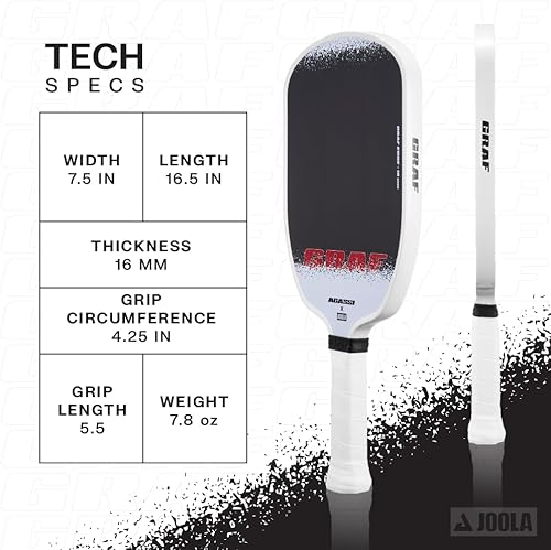 Vista 2 de JOOLA GRAF Edge 16mm Pala de Pickleball - Raqueta de Pickleball de Fibra de Carbono para Mayor Giro y Control - Forma Agassi para Potencia