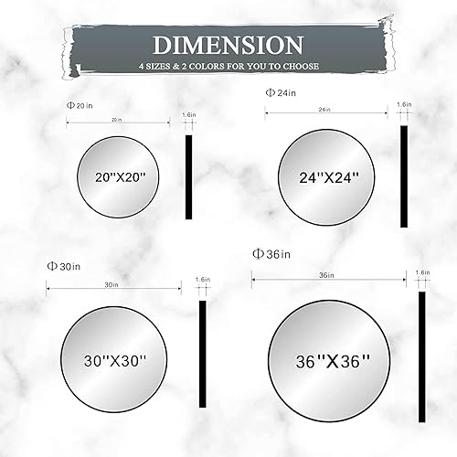 Miniatura 3 de Espejo de pared para baño, espejo de marco de metal negro, espejo redondo de montaje en pared, espejo de tocador de baño, 30 pulgadas (SBMRFB30)