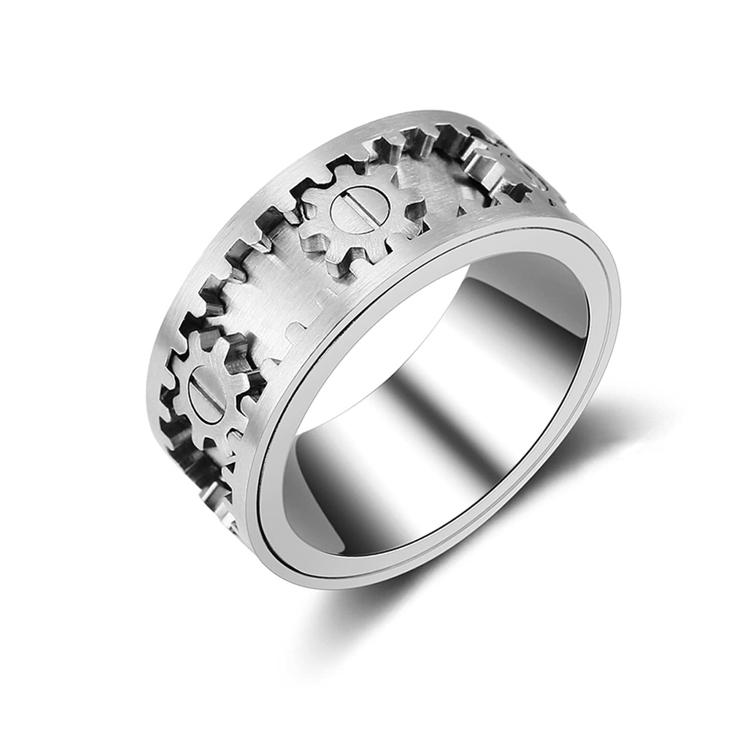 Anillo giratorio antiestres para hombre y mujer, Spinner fidget ring acero inoxidable, Anillo giratorio de engranajes mecánicos, Joyería de moda con caja de regalo