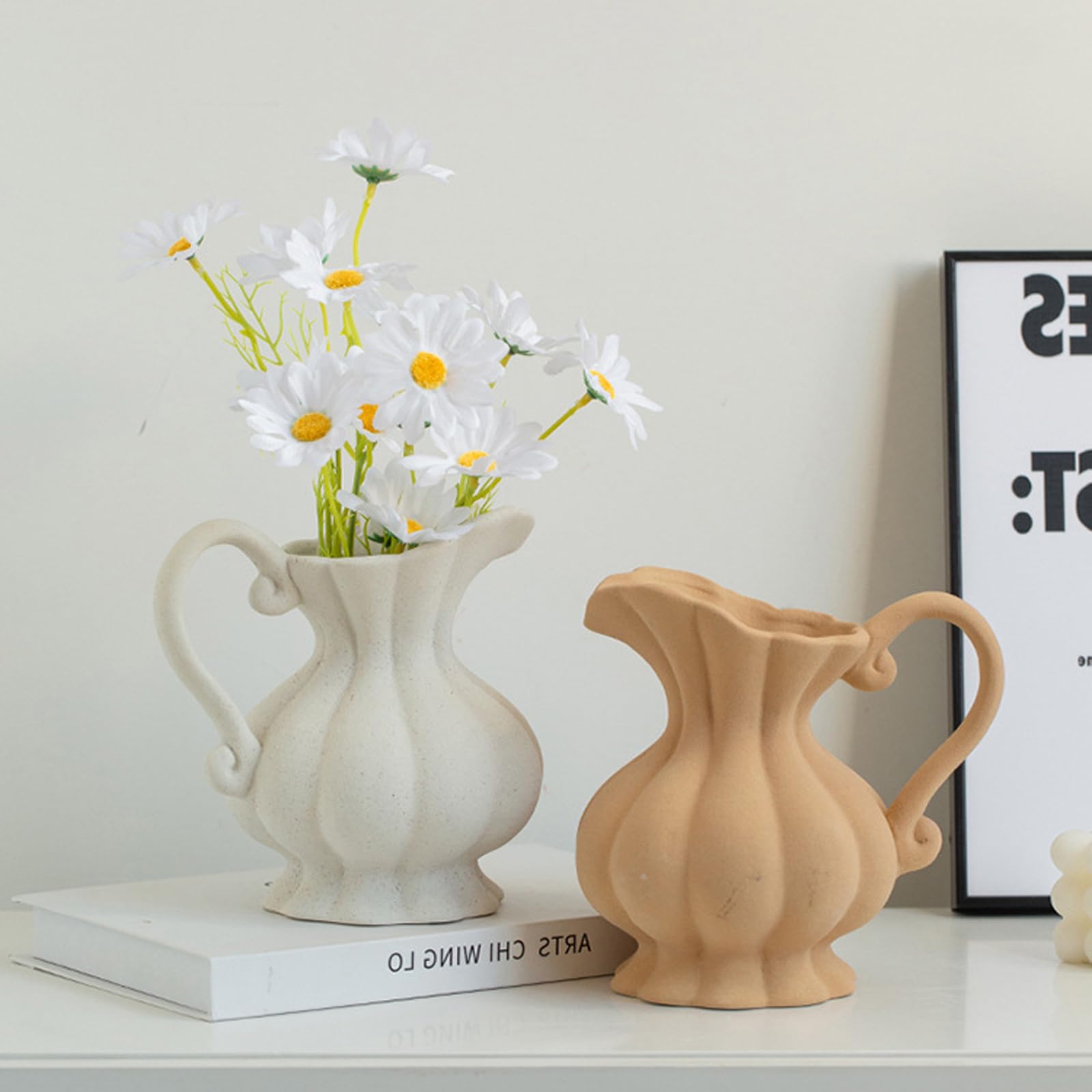Ceramiczny wazon Wazon z kremem na kwiaty, dekoracyjny wazon z trawy pampasowej, nowoczesny mały wazon do domu Salon Stół Farm,White