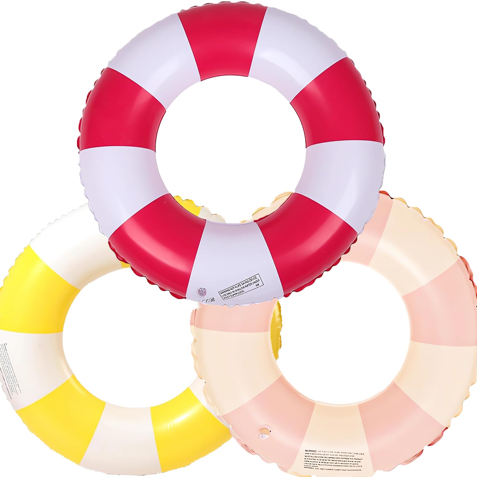 3 Pieces Swimming Ring Adult Air Mattress Swimming Hoop Inflatable Swimming Pool Float, Swimming Ring Tube for Summer Pool Party (Pink+Yellow+Red) — image 1